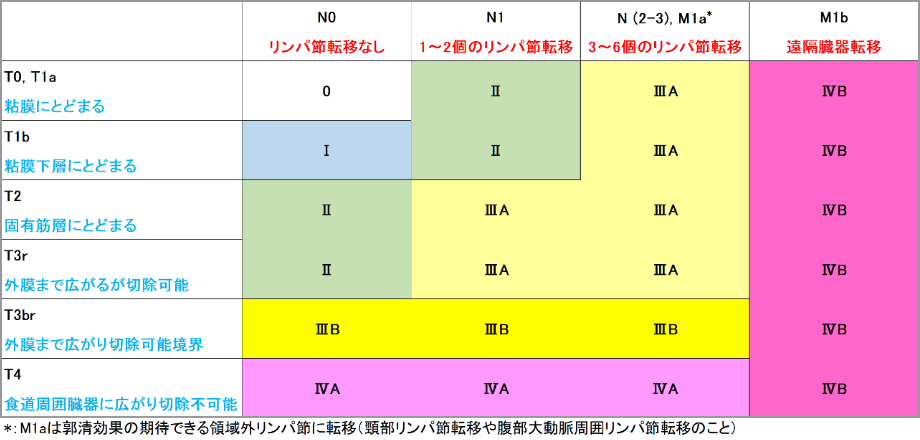 図15：食道がんの進行度（ステージ）分類　日本食道学会編「臨床・病理食道癌取扱規約第12版（2022年）」（金原出版）より作成